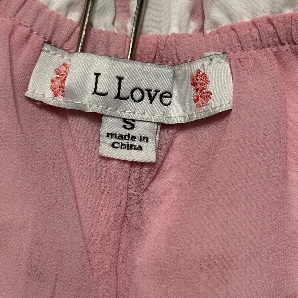 L Love Pink & White Sleeveless Blouse Shirred Neckline Tassel V-Neck Top Lined S - Picture 3 of 5